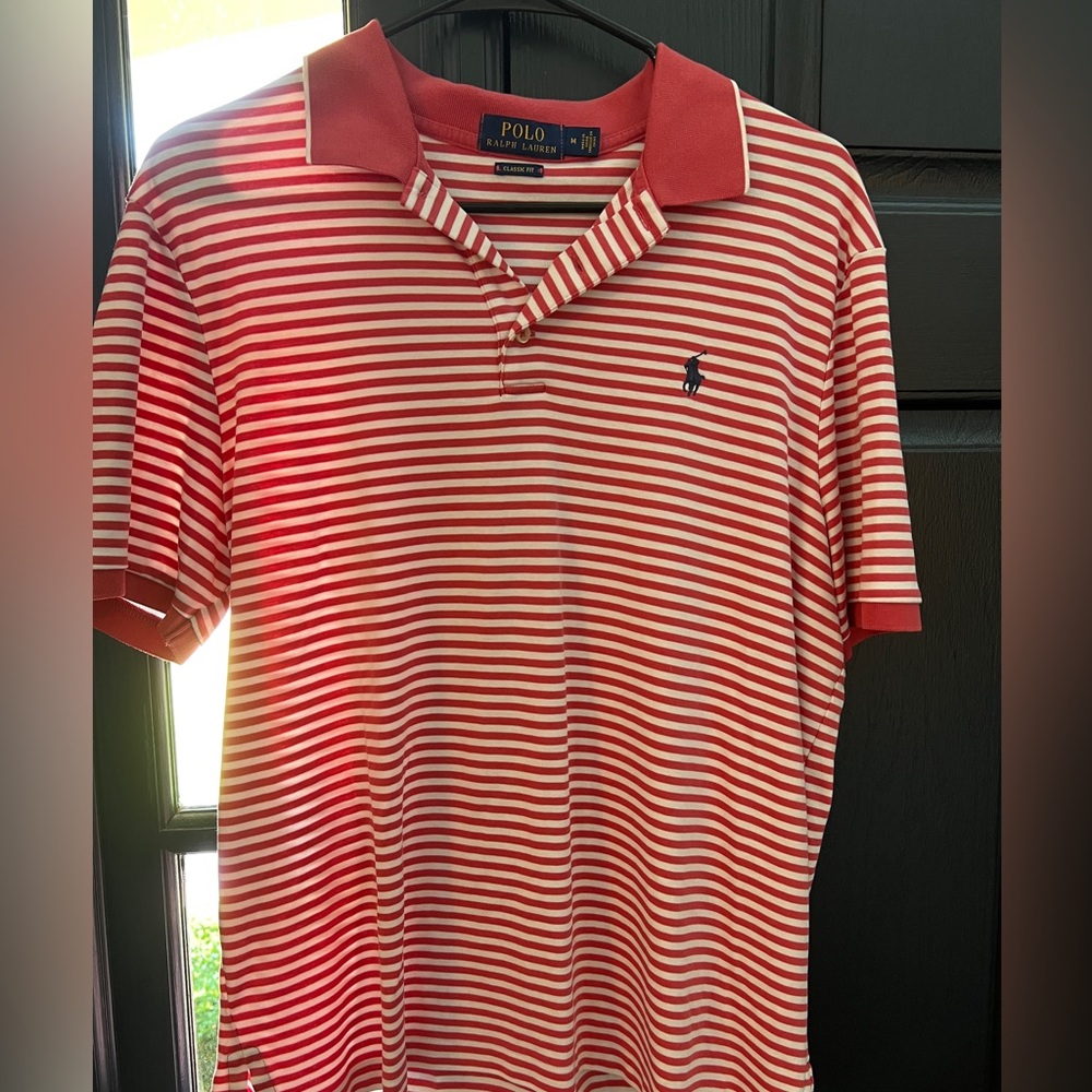 Men’s Striped Pink Polo